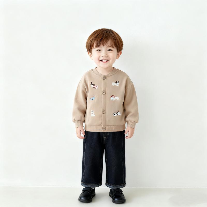 子供服 ジャケット キッズ 男の子 ファッション 刺繍 小犬柄 野球服 韓国風 秋物 73 80 90 100 110 120 綿100%