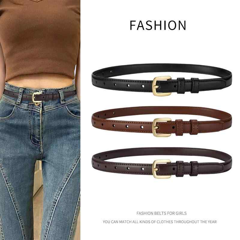 ベルト レディース 細ベルト デニム ジーンズ 短パン 女性用 合金 バックル 黒 茶色 コーヒー色 幅狭 個性的 トレンド