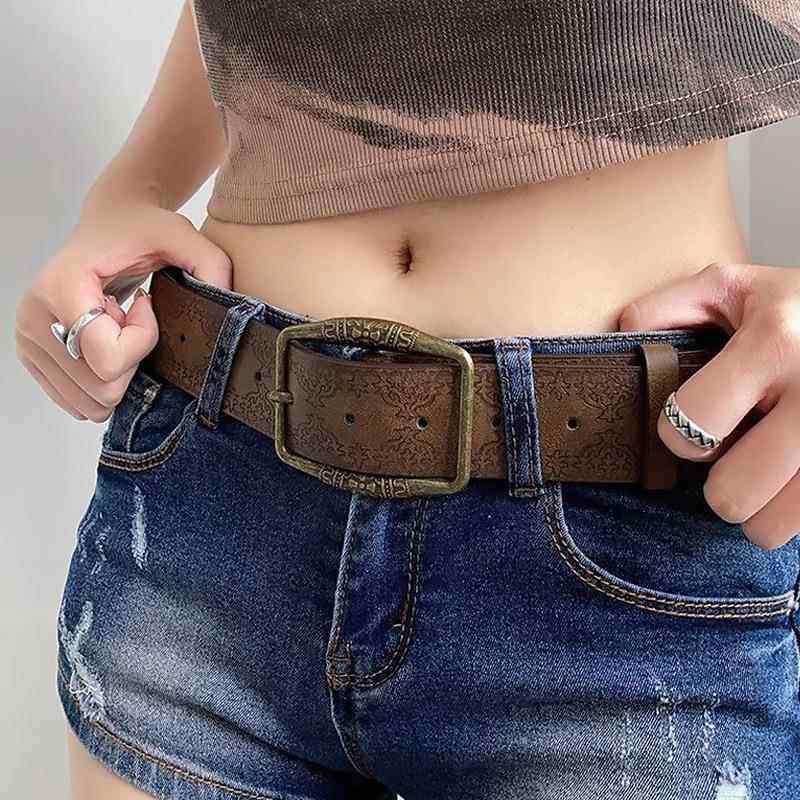 ベルト レディース デニム ジーンズ おしゃれ カジュアル アメリカン レトロ ヴィンテージ風 PUレザー ..