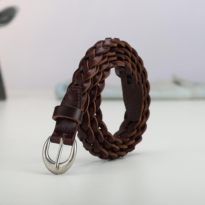 ベルト レディース 細ベルト 手編み レザー 牛革 麻花模様 個性的 レトロ ズボン スカート 飾り 黒 ブラック ブラウン コーヒー色