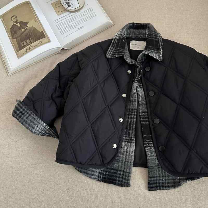 子供用綿入りジャケット 男の子 中大童向け 薄手 フェイクレイヤード スタイリッシュ 冬 ブラック系 8..