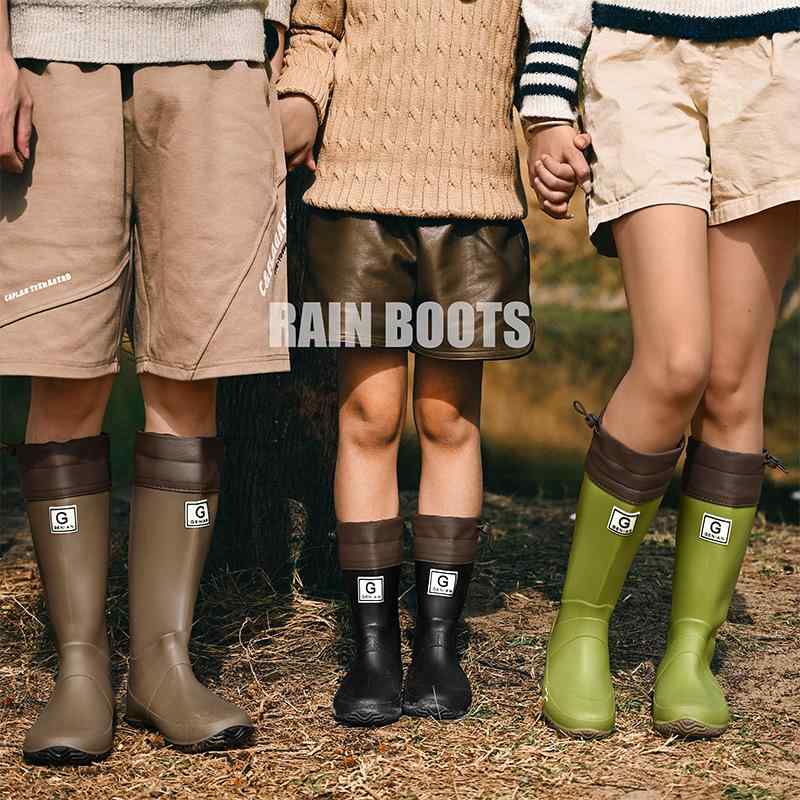 レインブーツ 長靴 男女兼用 防水 耐摩耗 PVC 高筒 レザー切り替え 滑り止め グリップ 歩きやすい 履き..