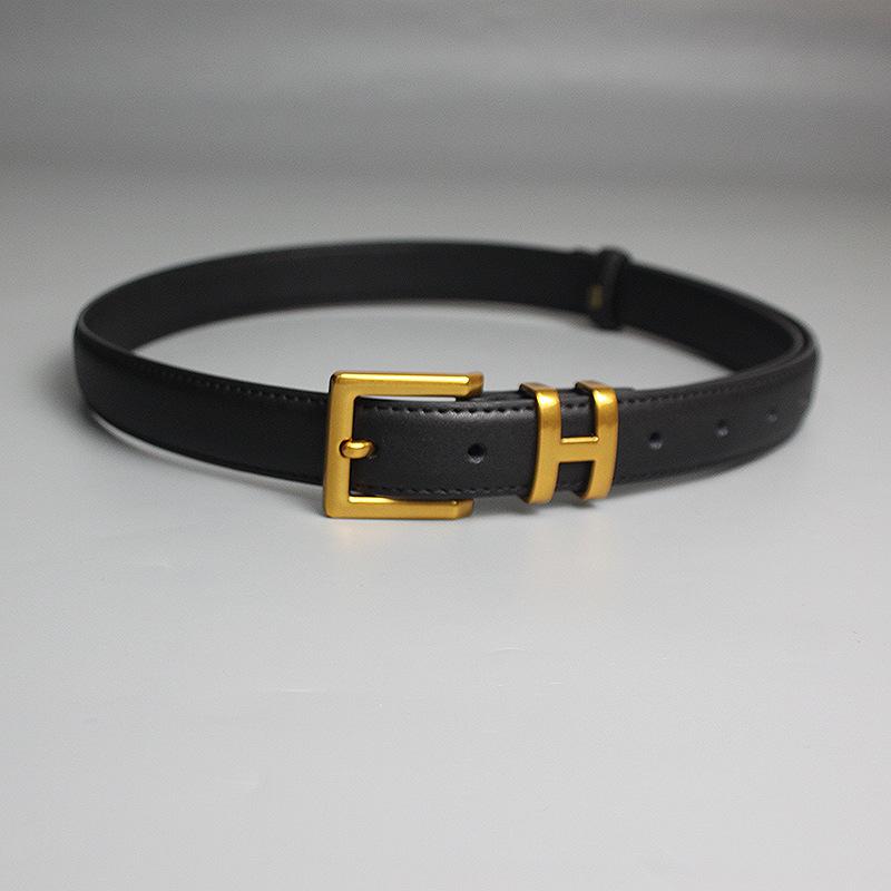 ベルト レディース 細ベルト ワンピース スーツ パンツ おしゃれ ゴールド Hバックル 本革 ブラック ホ..