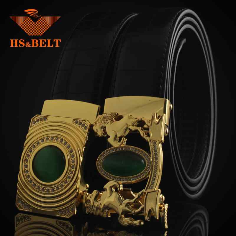 ベルト 男性用 本革 アリゲーター型押し ウエストバンド 合金バックル ジルコニア 自動バックル 125cm ..