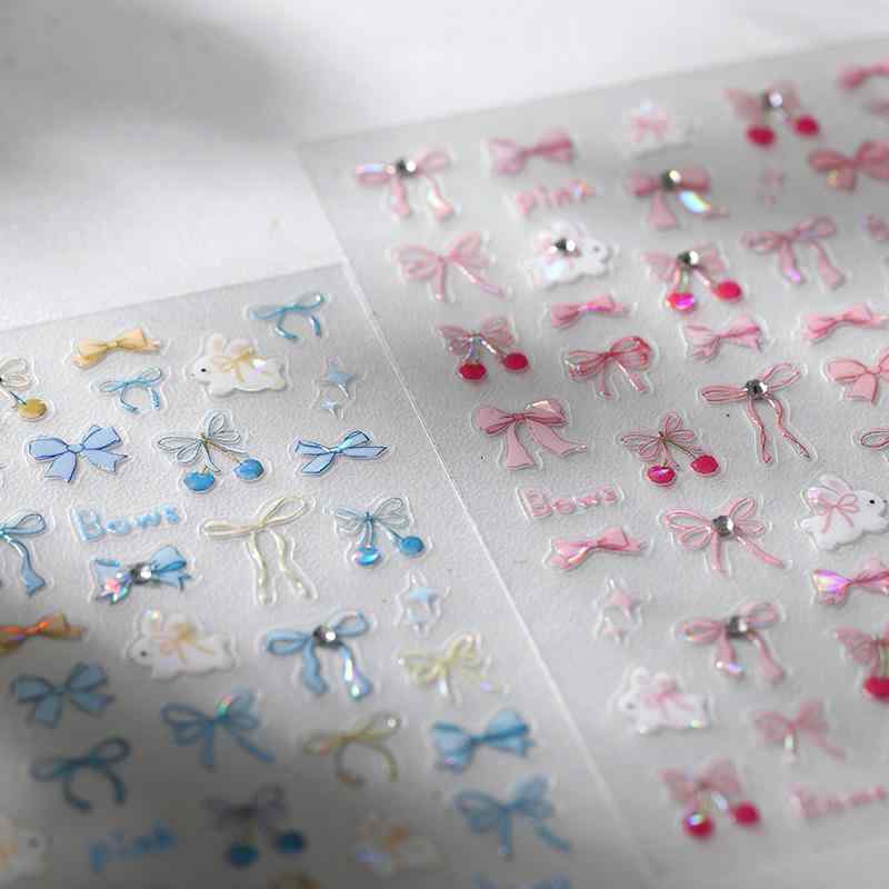 ネイルシール レディース メンズ キッズ 5D 立体 蝶々 結び 背面粘着 超薄型 無痕 ガラス 破片 透明 キ..