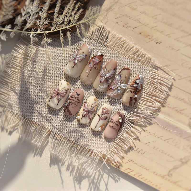 ネイルシール レディース メンズ キッズ 子供 グミタイプ 極薄 枯葉 蝶 四芒星 カラフル(4)