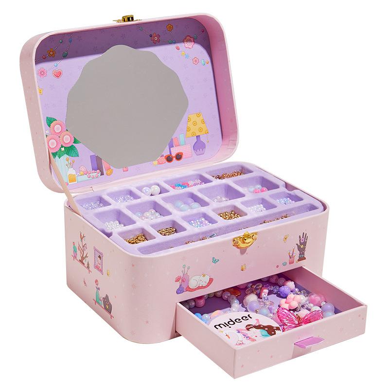 知育玩具 子供用手作りアクセサリーキット 女の子向け ギフトボックス付き ビーズチェーン ブレスレット おもちゃ 紙製 カラフル DIY 4歳 5歳 6歳