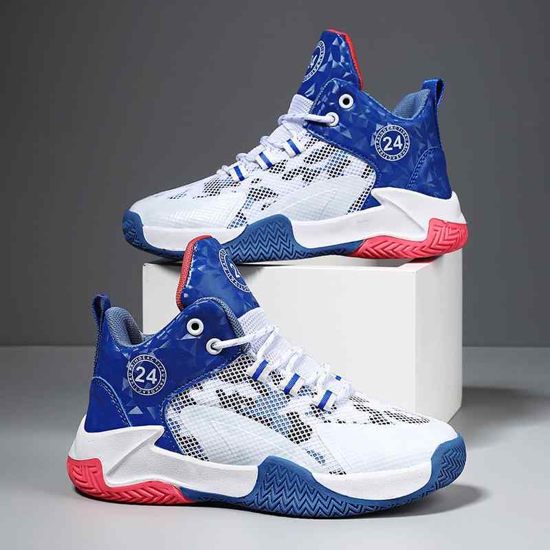 バスケットシューズ キッズ 子供用 スポーツシューズ メッシュ 通気性 クッション性 滑り止め 黒 白 ブ..