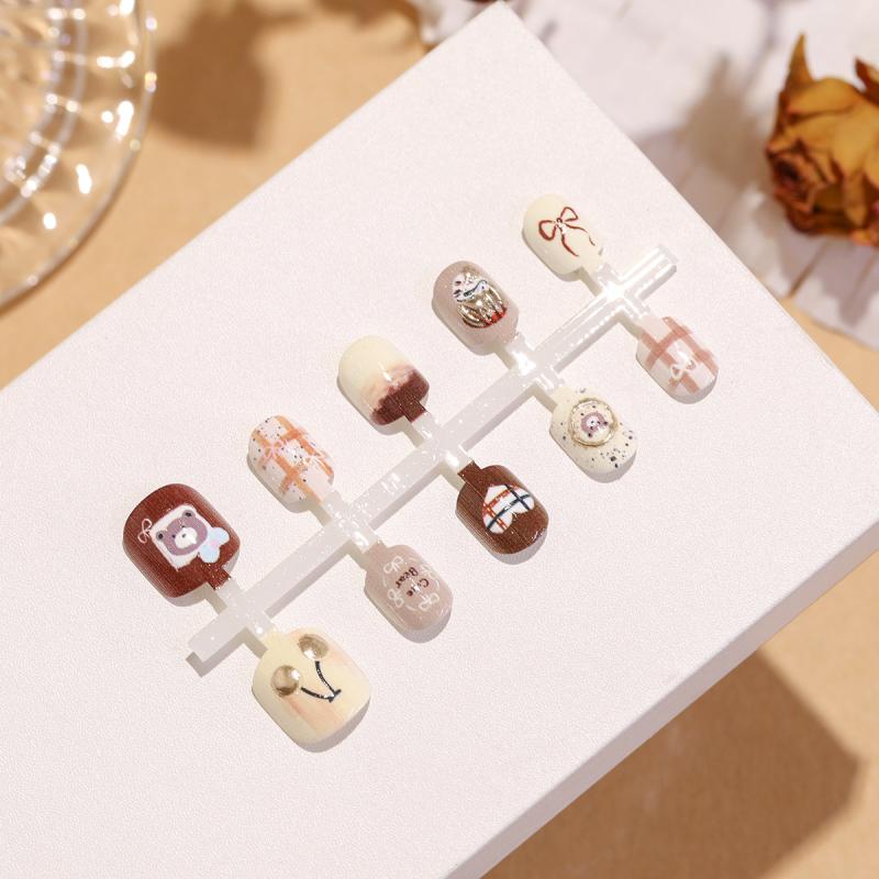 つけ爪 キッズ かわいい 小熊 ケーキ 子供用 手作り プレチップ 短め 超薄型