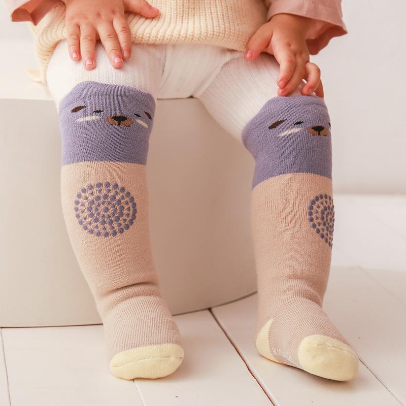 靴下 ベビー キッズ 裏起毛 厚手 新疆綿 ハイソックス 滑り止め付き 床暖房対応 秋冬 メロウ仕上げ ピ..