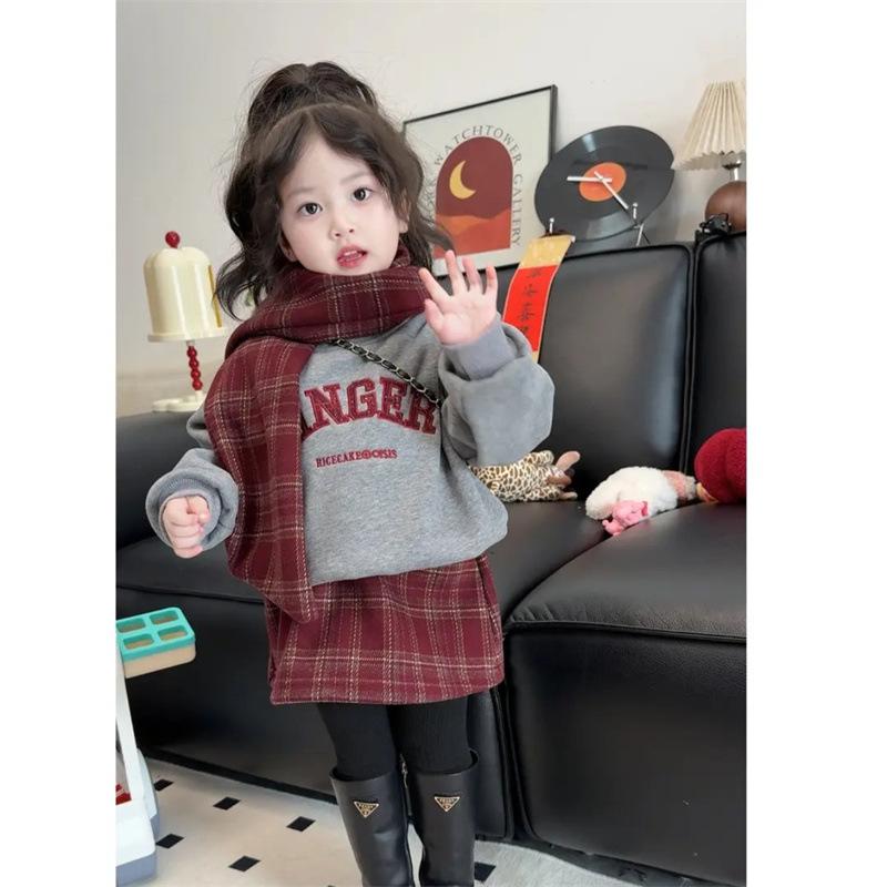 子供服 スカートセット ガールズ カジュアル 長袖スウェット 格子柄 ミニスカート 3点セット 冬物 裏起..