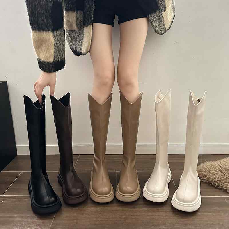 ブーツ レディース ジョッキーブーツ 厚底 秋冬 女性用 婦人靴 ファスナー 長筒 防水 滑り止め スエー..