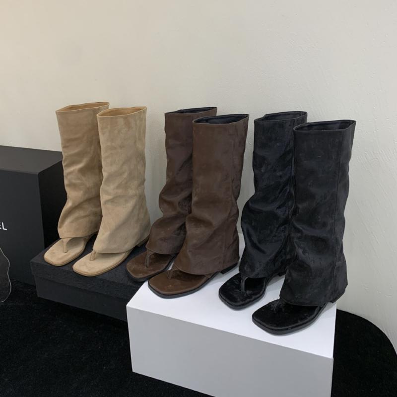 サンダル レディース 厚底 インヒール スクエアトゥ トング ブーツサンダル 2024年春夏 高筒 ニーハイ..