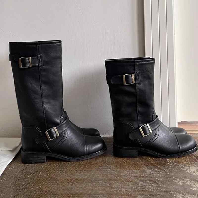 ブーツ レディース 筒太 エンジニアブーツ ワークブーツ 本革 厚底 ベルト付き ショートブーツ ミドル..