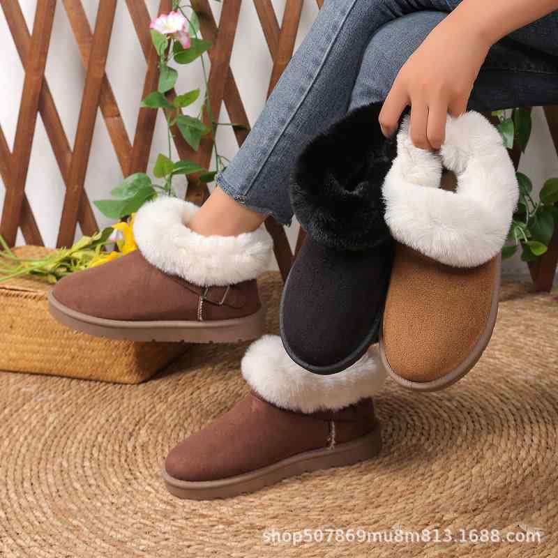 スノーブーツ レディース 厚底 秋冬 ラウンドトゥ 暖かい 防寒 カジュアル 大サイズ メタルバックル ボア