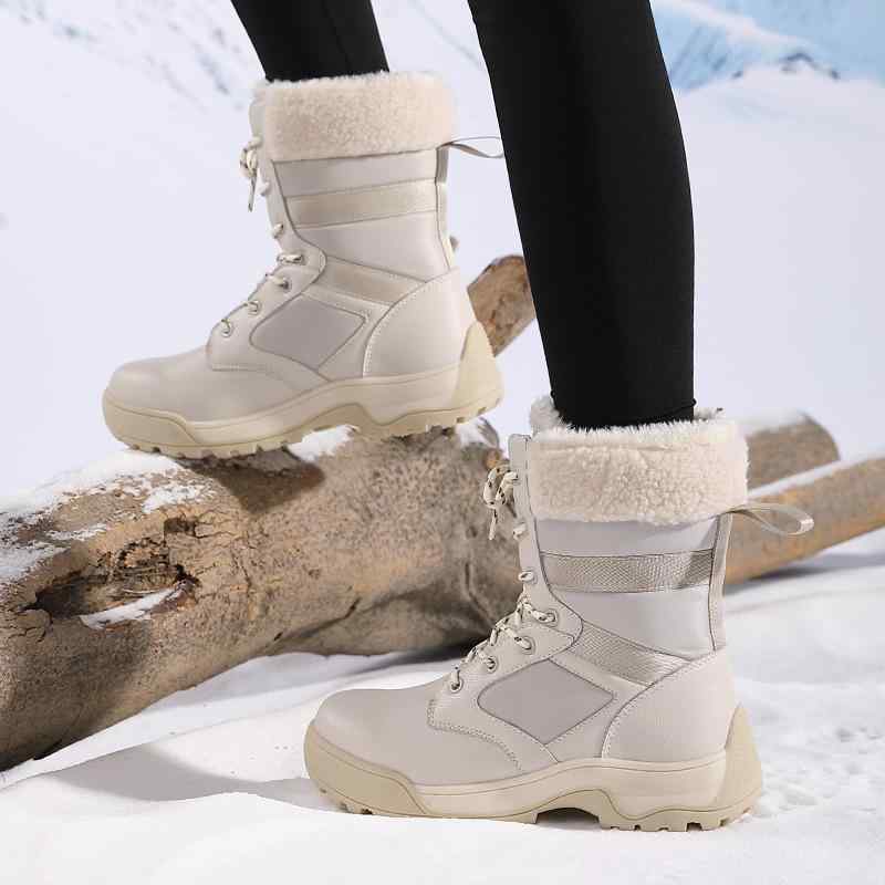 雪地靴 レディース 婦人靴 防寒ブーツ スノーブーツ ショートブーツ アウトドア フラットヒール ラウンドトゥ 紐 秋冬 ブラック ベージュ