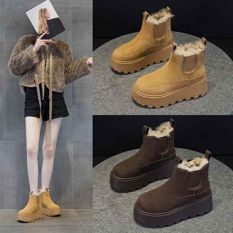 ブーツ レディース 厚底 雪地靴 暖か ショートブーツ 本革 スノーブーツ ラウンドトゥ 7cmヒール 防寒 ..