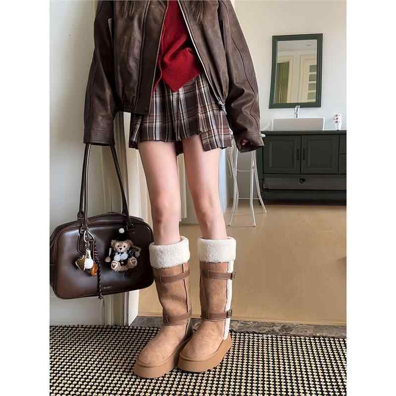 スノーブーツ レディース 厚底 防寒ブーツ 高筒 羊毛 ショートブーツ 冬 滑り止め ラウンドトゥ クッシ..