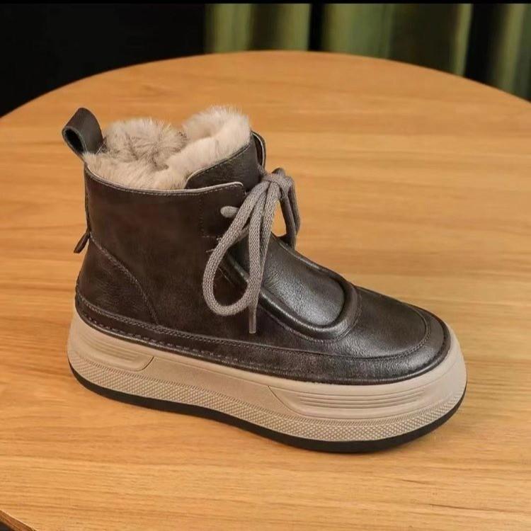 スノーブーツ レディース 厚底 ショートブーツ レースアップ 暖かい 防寒 滑り止め カジュアル カーキ..