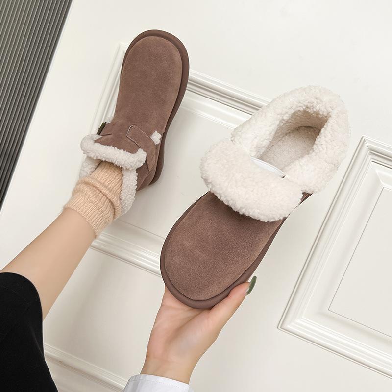 雪地靴 レディース ショートブーツ ミドル丈 カジュアル 秋冬 快適 ラウンドトゥ 牛革 栗色 ブラック系