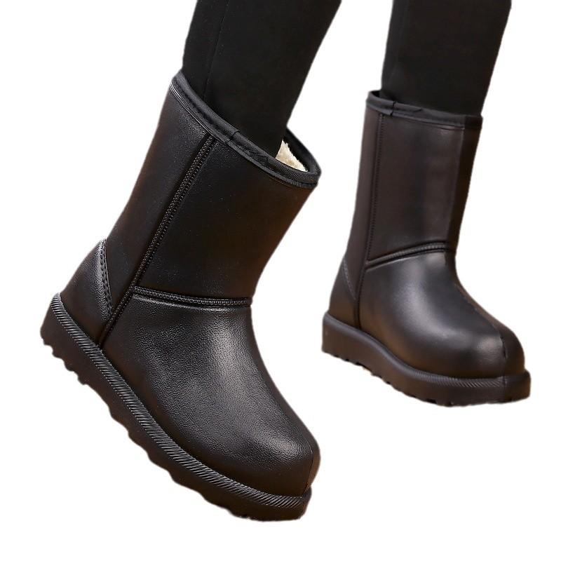 スノーブーツ レディース 防水 防寒 厚底 ミドル丈 レインブーツ 作業靴 婦人靴 綿靴 冬用 ブラック パープル レッド