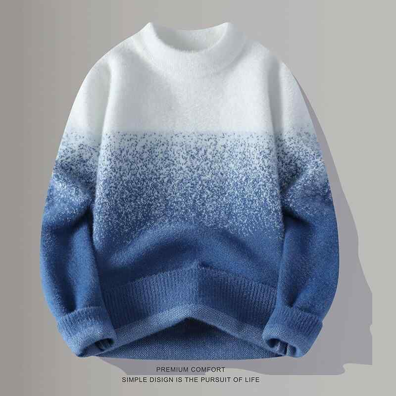 ニット メンズ 男性用 高品質 ミンク カシミヤ グラデーション ハーフハイネック プルオーバー 秋冬 ゆったり 厚手 白 灰色 青