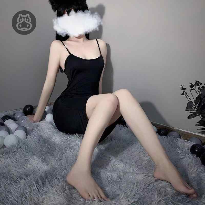 スクール水着 情趣 下着 接触冷感 ロングワンピース 誘惑 鏤空 透け感 ニット セットアップ 紐 巻きスカート ブラック 黒 ストッキング付き