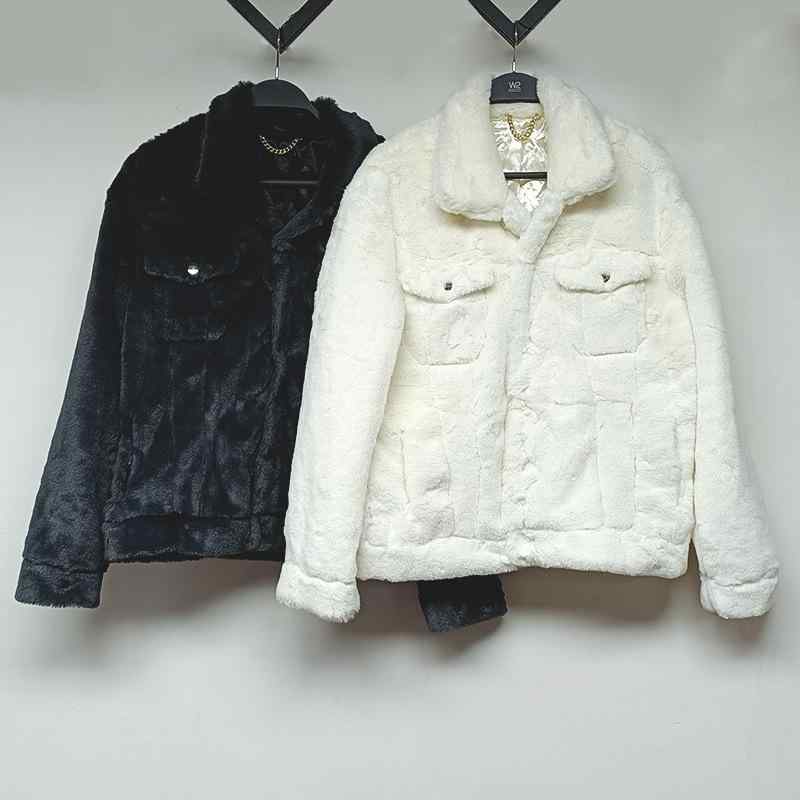 ジャケット 男性用 フェイクファー ラビットファー 厚手 ショート丈 ゆったり ミルクホワイト グレーグリーン(4)