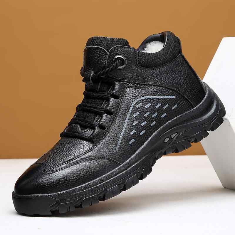 ブーツ 男性用 牛革 羊毛 あったか ショートブーツ 加絨 防寒 ワークブーツ 秋冬 ブラック(4)