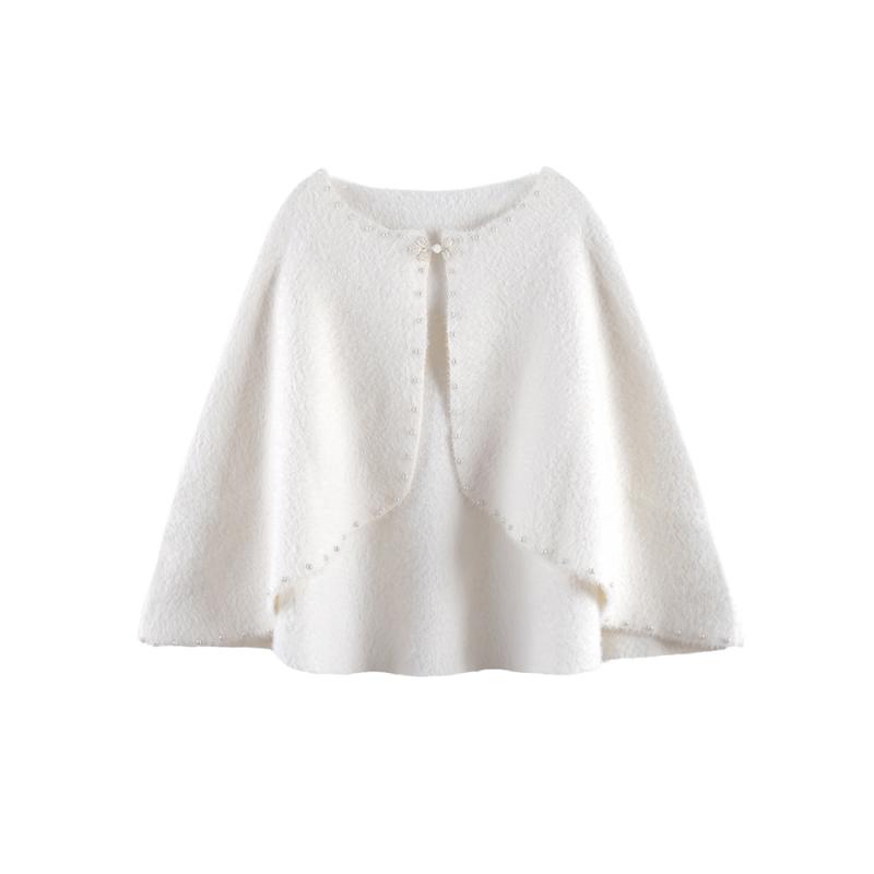 カーディガン レディース ポンチョ 春秋冬 ミンク風 ニット ショート丈 ショール チャイナドレス 上着 バットスリーブ ドルマンスリーブ 民族風 レトロ 飾りボタン あったか アクリル 人工ウール ビーズ