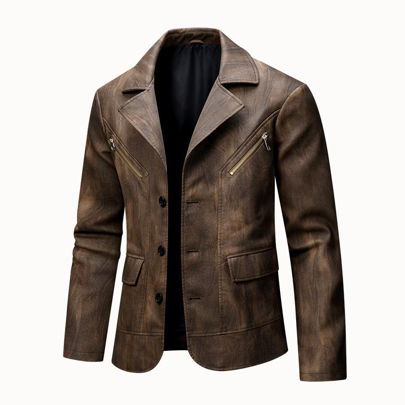 ジャケット 男性用 PUレザー レザージャケット テーラードジャケット 秋冬 合皮 多ポケット 深棕色 深灰色 欧米サイズ