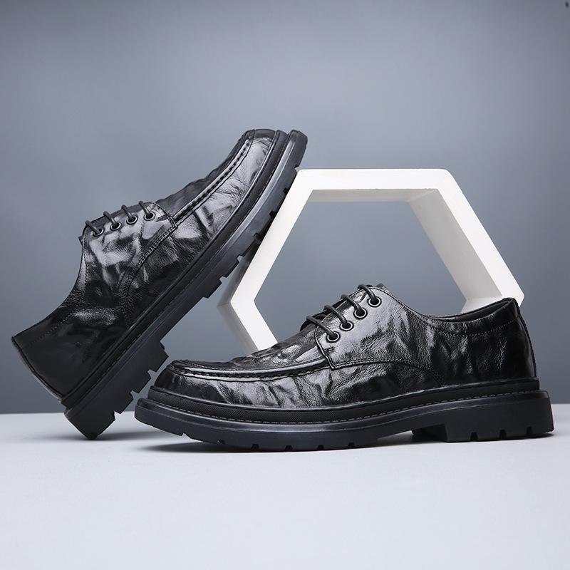 革靴 男性用 ビジネスシューズ 紳士靴 羊革 ラウンドトゥ ローカット ブラック 耐摩耗 衝撃吸収