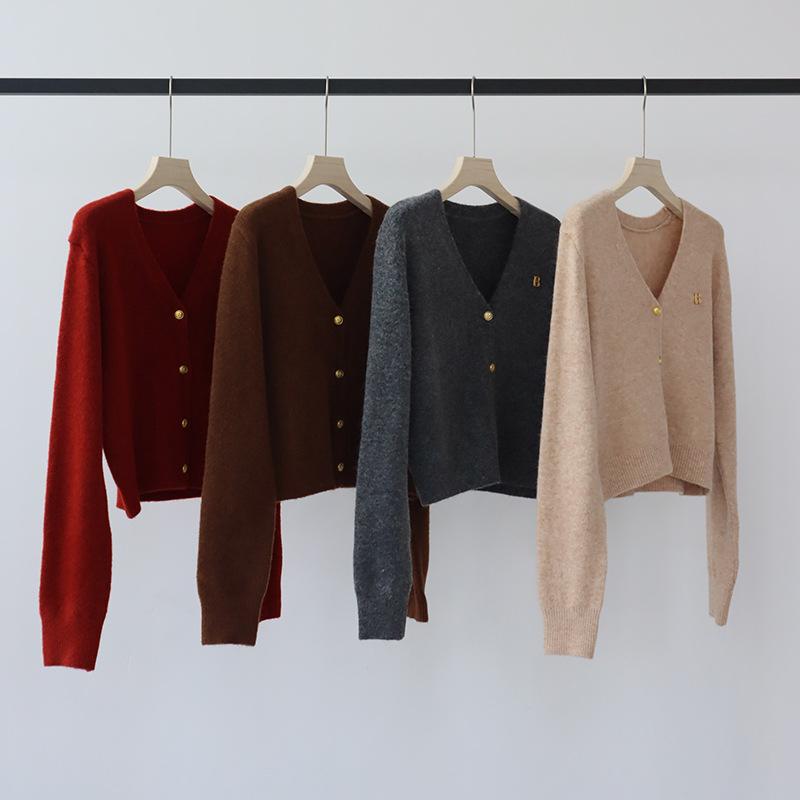 カーディガン レディース 韓国風 Vネック ニット ウール混紡 トップス アウター 秋冬 学生風 トマトレ..