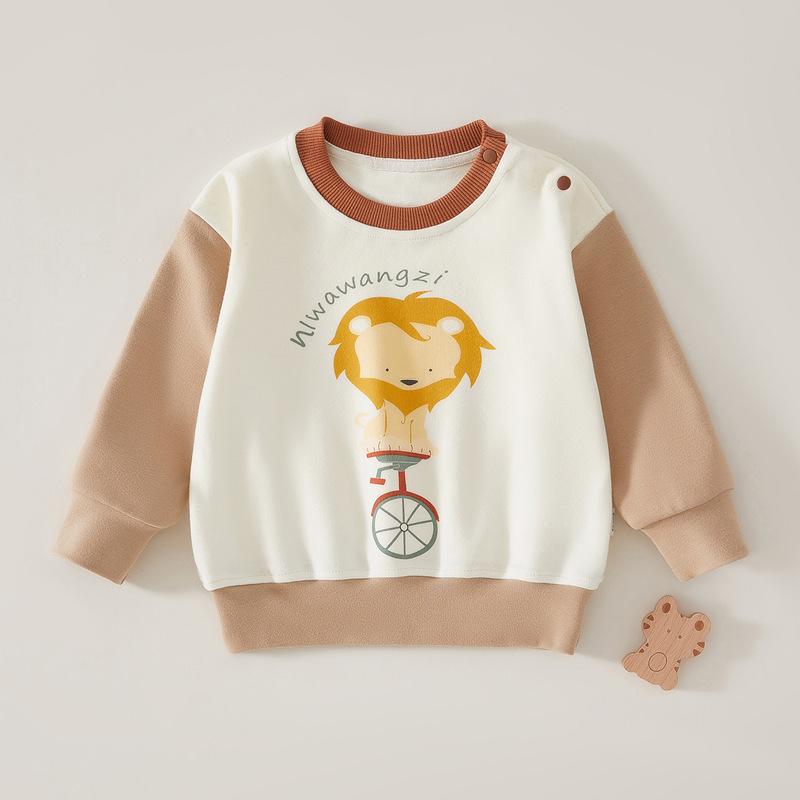 子供用トレーナー 春秋 長袖Tシャツ カットソー 韓国風 切り替えデザイン かわいい漫画柄 トップス 66c..