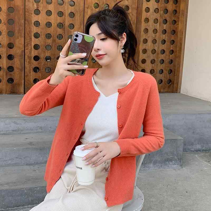 カーディガン レディース ニット トップス 丸首 長袖 無地 ショート丈 ドロップショルダー ゆったりサ..