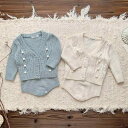 ベビー ニット トップス & サロペット セットアップ 女の子 幼児 Vネック カーディガン 上下セット 綿 秋冬 乳白 グレー