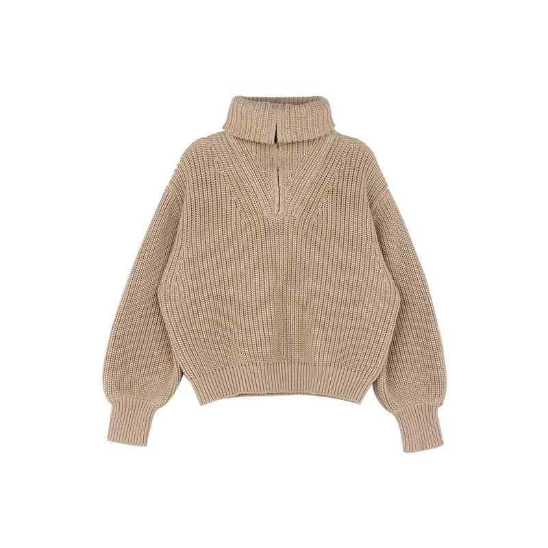 ニット・セーター ガールズ 子供服 春秋 無地 長袖 プルオーバー 厚手 浅驼色 90 100 110 120 130 140c..