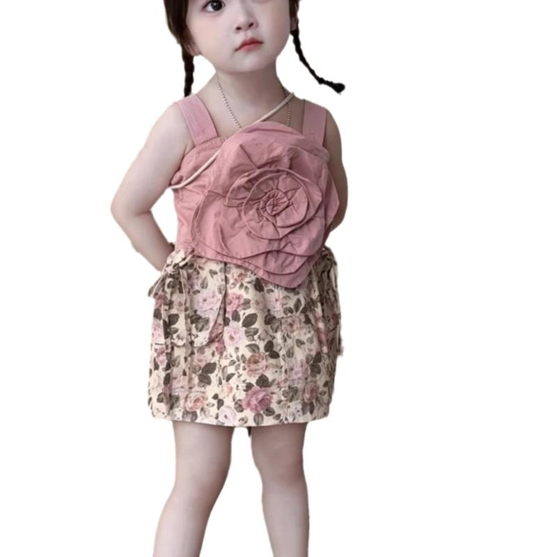 子供用セットアップ 女の子 半袖トップス 花柄スカート 2点セット 夏服 薄手 かわいい おしゃれ ガール..