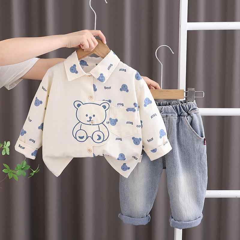 キッズ 男の子用 セットアップ 長袖シャツ デニムパンツ 上下2点セット 春秋 普段着 80cm 90cm 100cm 110cm 120cm 綿93% かわいい 韓国風