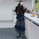 子供服 ニット 不規則 網紗 スカート セットアップ 女の子 長袖 セーター チェック柄 チュールスカート 春秋 中大 子供 普段着 通学 かわいい ガールズ ...