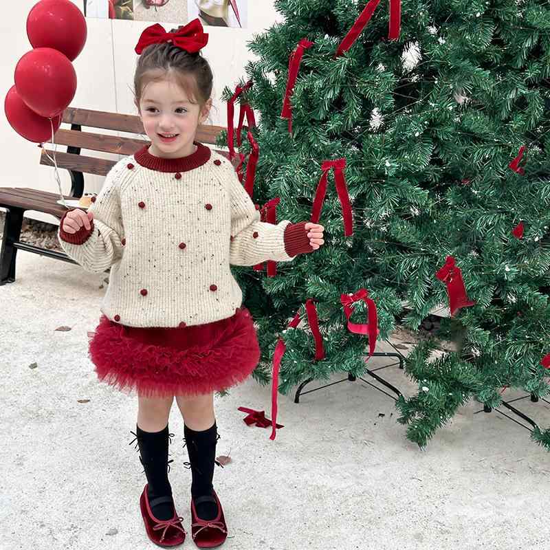 子供服 ニット トップス 女の子 長袖 セーター 冬 星柄 アルパカ ウール 手編み ボール付き かわいい ..