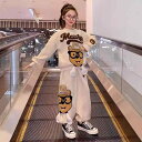 子供用スウェットセットアップ 女の子 秋物 2点セット 長袖トップス 長ズボン 中大童 カジュアルウェア 綿混紡 普段着 部屋着