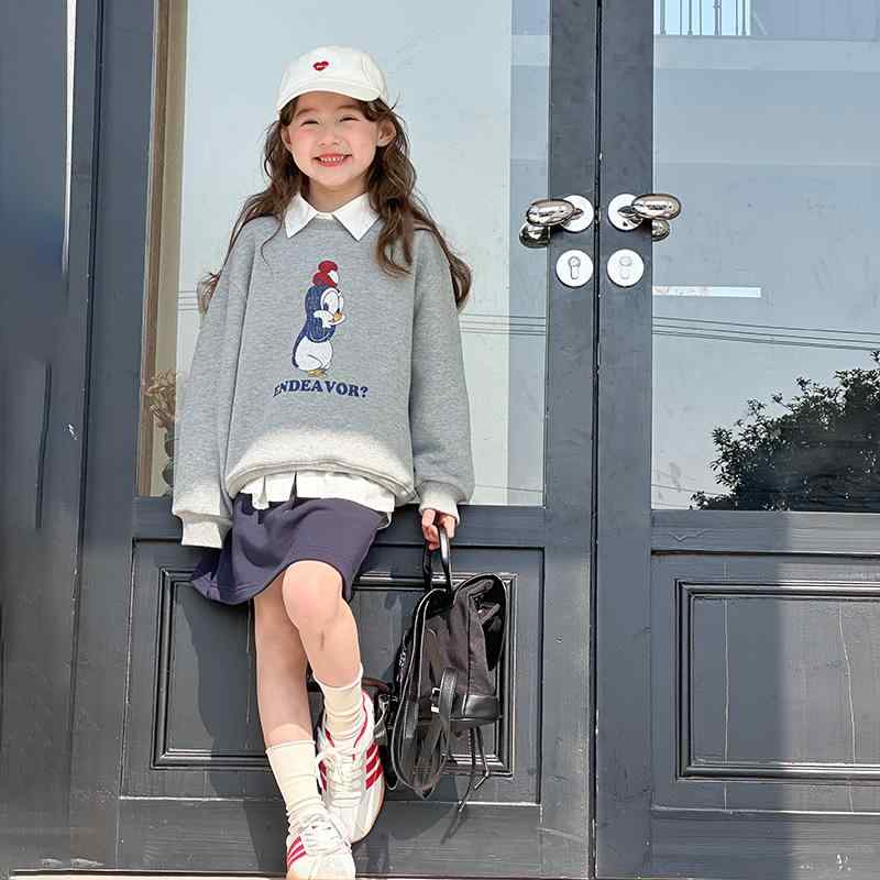 子供用トレーナー 女の子 かわいい系 長袖トップス 春物 韓国風 ゆったりシルエット カットソー 綿混 ..