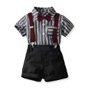 子供用セットアップ 半袖コットンシャツ ストライプ柄 キッズ 男の子 夏物 上下セット 短パン付き 背带付き 韓国風 ボーイズ カジュアル 普段着