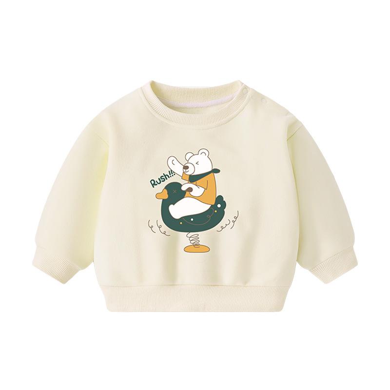 子供用トレーナー 長袖 裏起毛 男女兼用 ベビー トップス カットソー 春秋 冬 保温 厚手 かわいい 普段着 ベージュ ピンク系 グレー(4)