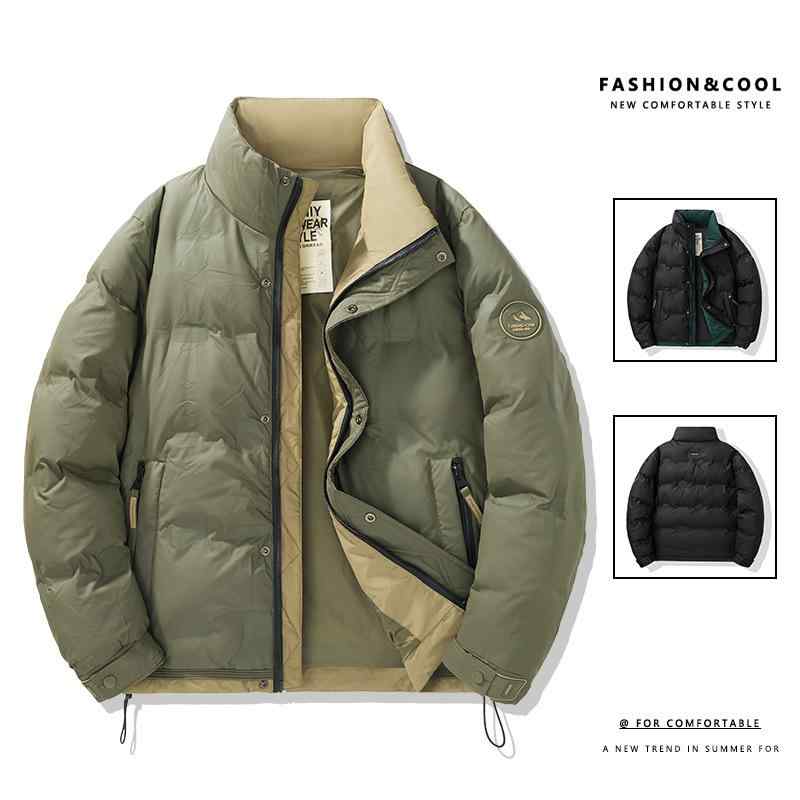羽絨服 メンズ 男性用 ダウンジャケット 立襟 秋冬 防寒 防風 撥水 厚手 無地 緑 黒 白 120g ポリエステル 普段使い