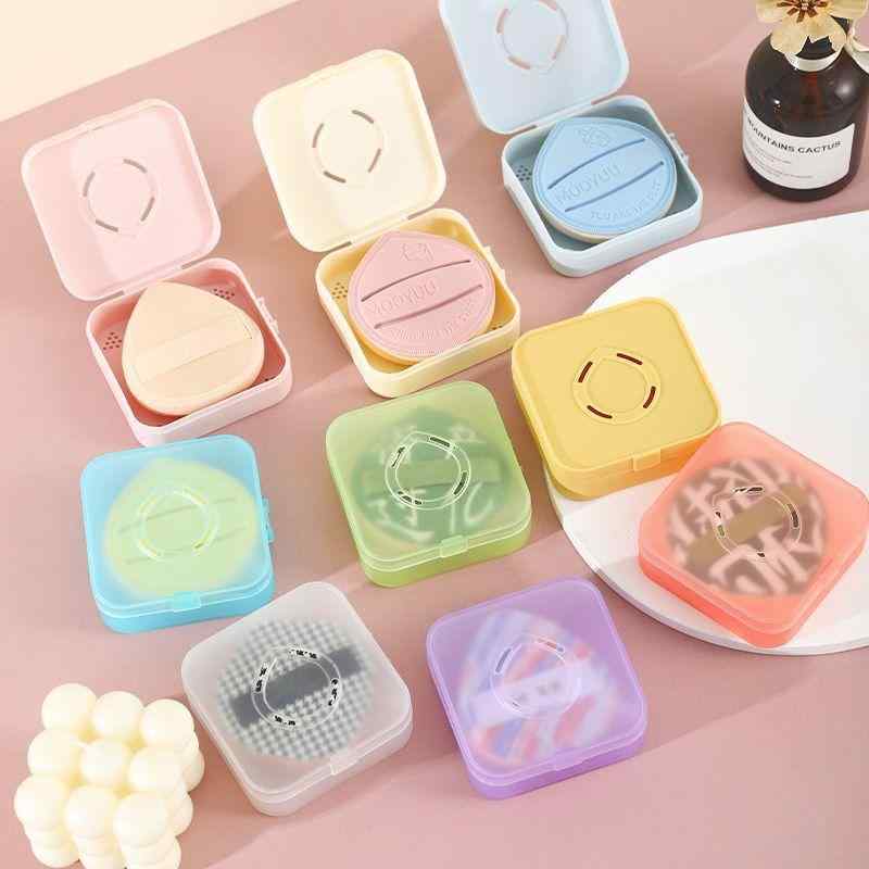 パフ収納ボックス 5個セット 正方形 化粧 パフ 収納BOX 持ち運び 化粧品 おしゃれ シンプル かわいい 透明 クリア ライトブルー(3)