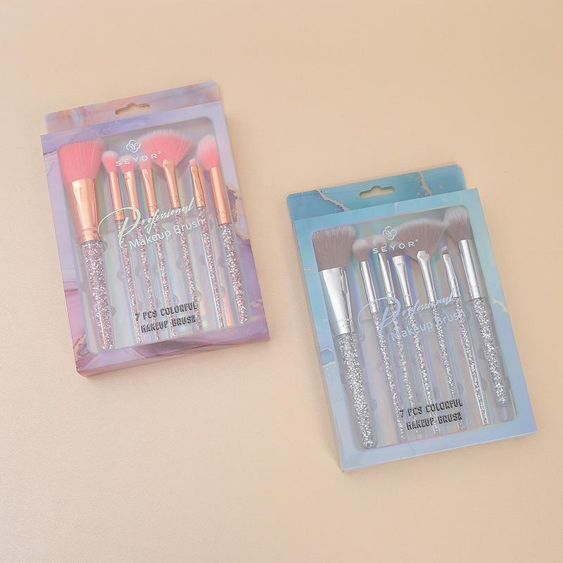 メイクブラシ レディース 7本セット ボックス付き 携帯用 アイシャドウブラシ ウェーブナイロン シルバー ピンク系