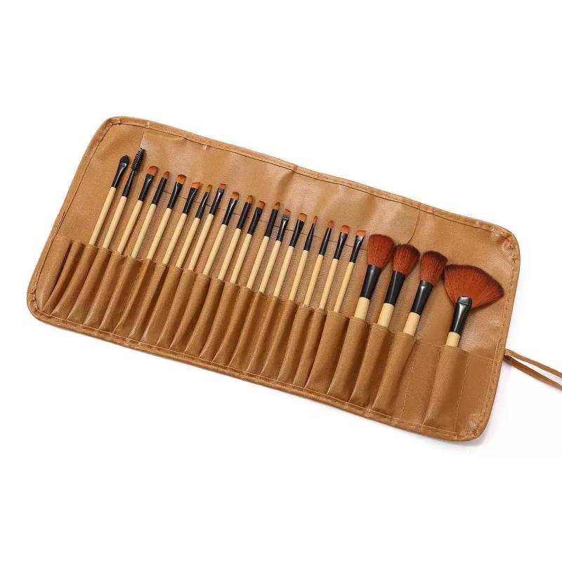 メイクブラシ レディース 24本セット 携帯用ブラシケース付き 人工毛 パウダーブラシ アイシャドウブラ..