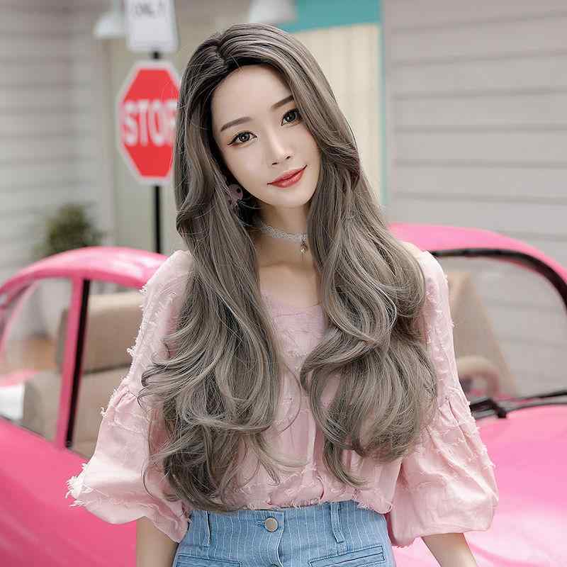 ウィッグ レディース ロングヘア 長い巻き髪 ウェーブヘア ふんわり 自然 チョコレート色 焦げ茶色 ハニープリン アッシュグレー